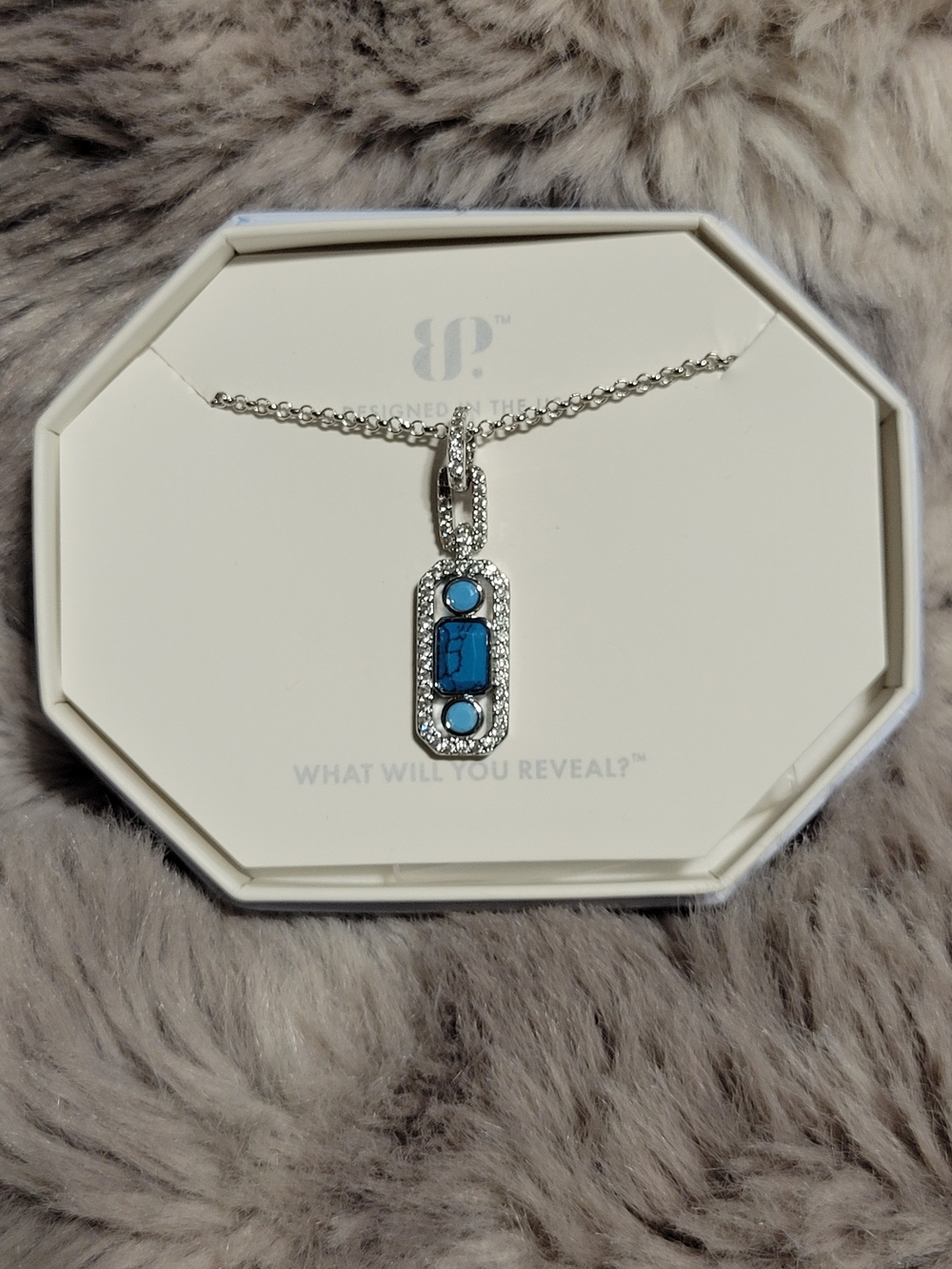 Silver-Tone Pendant Necklace with Turquoise Stones